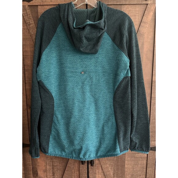 LL Bean Hoodie Misses Small Green & Teal Pullover Thumb Holes Waffle Hiking - Picture 4 of 4